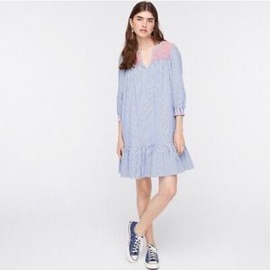 NWT J. Crew cotton lined embroidered popover dress with ruffled hem. XS